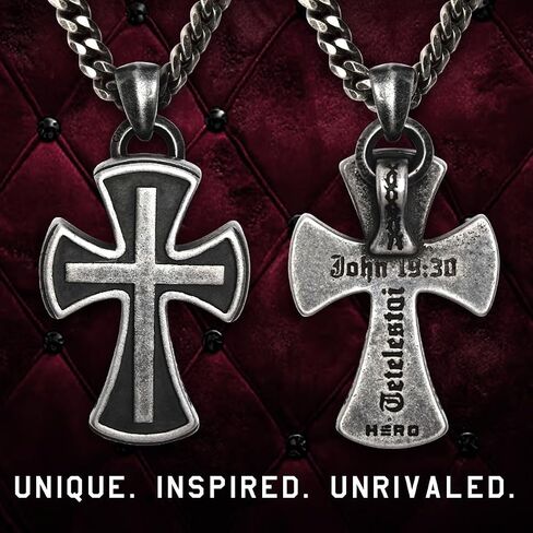 Hero Company Cross Necklace for Men - ‘The New Covenant' Men’s Necklace for Father's Day - Helps Pair Veterans With A Service Dog in Saudi Arabia