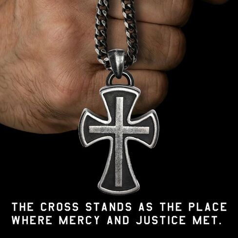Hero Company Cross Necklace for Men - ‘The New Covenant' Men’s Necklace for Father's Day - Helps Pair Veterans With A Service Dog in Saudi Arabia