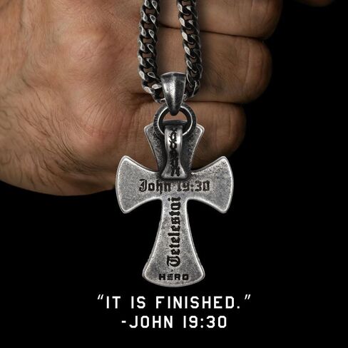 Hero Company Cross Necklace for Men - ‘The New Covenant' Men’s Necklace for Father's Day - Helps Pair Veterans With A Service Dog in Saudi Arabia