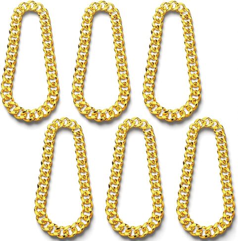 6 Pcs Fake Gold Chain Necklace Set, Big Chunky Faux Rapper Chain, Chunky Hip Hop Rapper Costume Jewelry, 32 Inch Plastic Party Accessories, 80s 90s Punk Style Non-Fading Bling Bling Chains in Kuwait