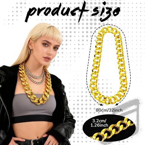 6 Pcs Fake Gold Chain Necklace Set, Big Chunky Faux Rapper Chain, Chunky Hip Hop Rapper Costume Jewelry, 32 Inch Plastic Party Accessories, 80s 90s Punk Style Non-Fading Bling Bling Chains in Kuwait