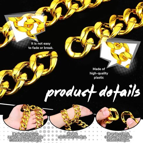 6 Pcs Fake Gold Chain Necklace Set, Big Chunky Faux Rapper Chain, Chunky Hip Hop Rapper Costume Jewelry, 32 Inch Plastic Party Accessories, 80s 90s Punk Style Non-Fading Bling Bling Chains in Kuwait