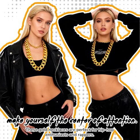 6 Pcs Fake Gold Chain Necklace Set, Big Chunky Faux Rapper Chain, Chunky Hip Hop Rapper Costume Jewelry, 32 Inch Plastic Party Accessories, 80s 90s Punk Style Non-Fading Bling Bling Chains in Kuwait