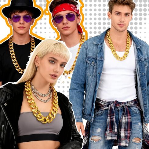 6 Pcs Fake Gold Chain Necklace Set, Big Chunky Faux Rapper Chain, Chunky Hip Hop Rapper Costume Jewelry, 32 Inch Plastic Party Accessories, 80s 90s Punk Style Non-Fading Bling Bling Chains in Kuwait