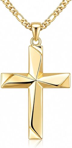 14K Gold Cross Pendant for Men - Irregular 3D Faceted Cutting, Hand-Polished High-Shine Cross Charm for DIY Necklaces, Fits up to 5mm Chains (Pendant Only) in Saudi Arabia