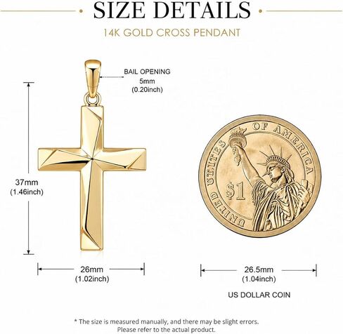 14K Gold Cross Pendant for Men - Irregular 3D Faceted Cutting, Hand-Polished High-Shine Cross Charm for DIY Necklaces, Fits up to 5mm Chains (Pendant Only) in Saudi Arabia