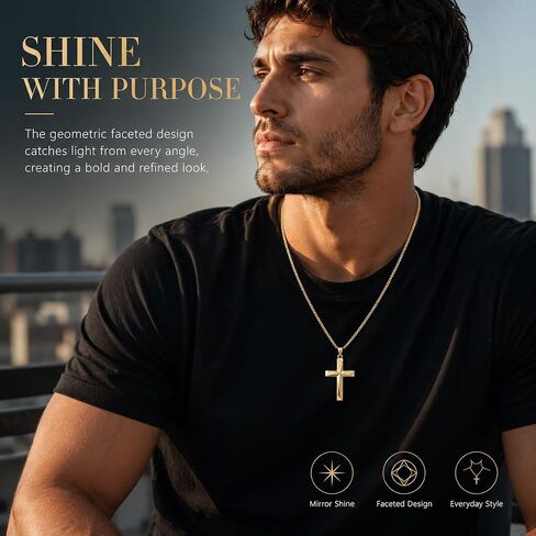14K Gold Cross Pendant for Men - Irregular 3D Faceted Cutting, Hand-Polished High-Shine Cross Charm for DIY Necklaces, Fits up to 5mm Chains (Pendant Only) in Saudi Arabia