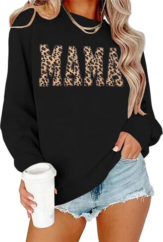 Mama Sweatshirts for Women Leopard Mama Shirt Mom Long Sleeve Shirt Tops in Saudi Arabia