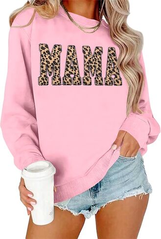 Mama Sweatshirts for Women Leopard Mama Shirt Mom Long Sleeve Shirt Tops in Kuwait