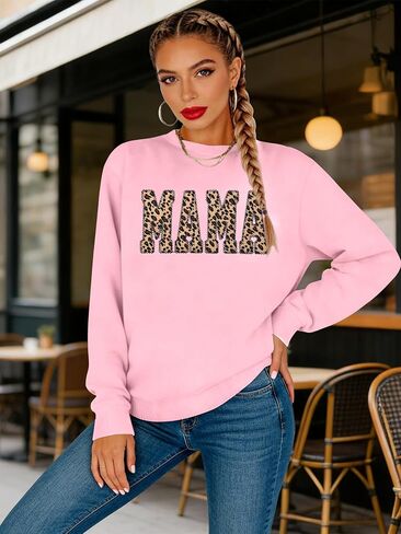 Mama Sweatshirts for Women Leopard Mama Shirt Mom Long Sleeve Shirt Tops in Kuwait