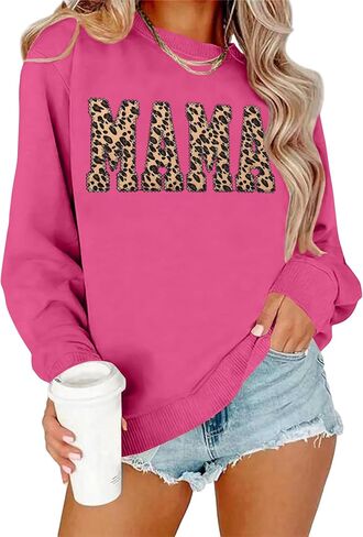 Mama Sweatshirts for Women Leopard Mama Shirt Mom Long Sleeve Shirt Tops in Kuwait