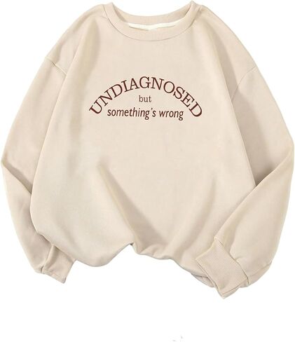 RoseSeek Women's Fleece Letter Graphic Sweatshirts Crew Neck Long Sleeve Pullovers in Kuwait