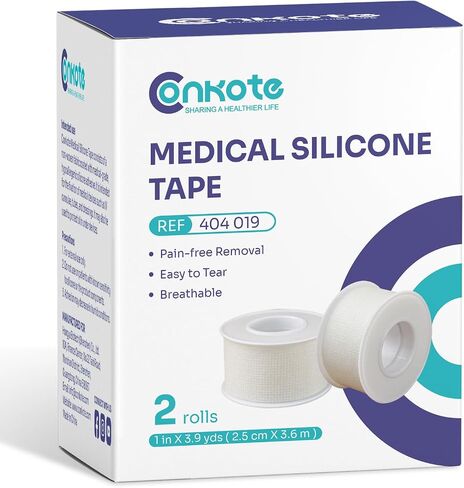 Conkote Medical Silicone Tape 2 Rolls, Pain-Free Removal Tape for Sensitive Skin 1" x 4 Yards | Breathable, Hypoallergenic, Easy to tear in Saudi Arabia