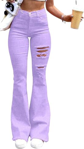 Bootcut Jeans for Women high Waisted Ripped Flare Bell Bottom Jeans Snug Fit Pants Distressed Boyfriend Denim Streetwear in Saudi Arabia
