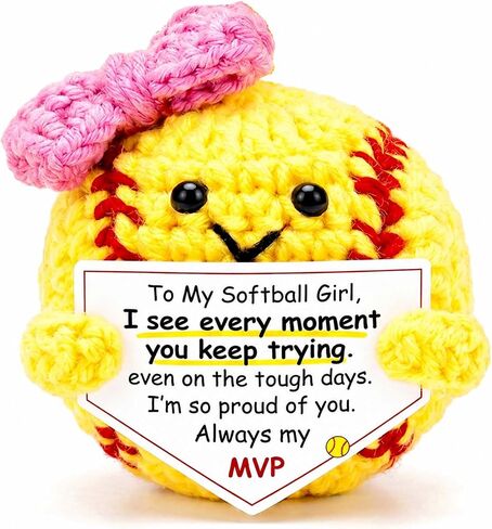 Softball Gift for Girls, Cute Crochet Softball Keychain with Pink Bow and Encouraging Message, Softball Accessories for Players, Gift for Daughters and Teammates in Saudi Arabia