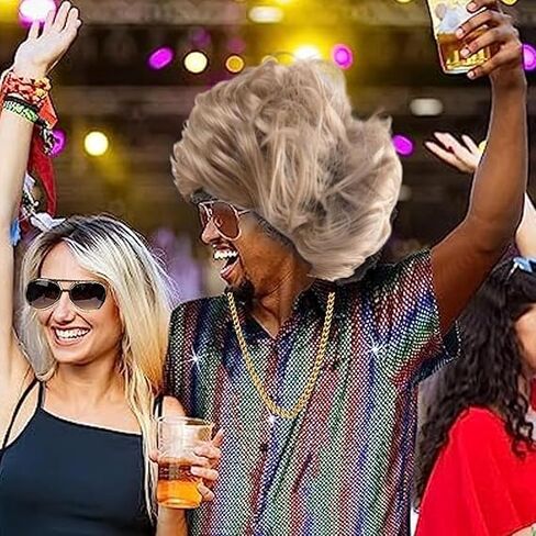 Synthetic Fiber 80s Mullet Wig for Men with Rocker Accessories Sunglasses Necklace Moustache Halloween Costume 1980s 1990s Party in Saudi Arabia