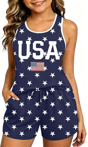 VVNTY Kids 4th of July USA 2 Piece Outfits: Girls 250 Anniversary USA Shirts and Shorts Set Patriotic Tank Tops 5-12 Years in Kuwait