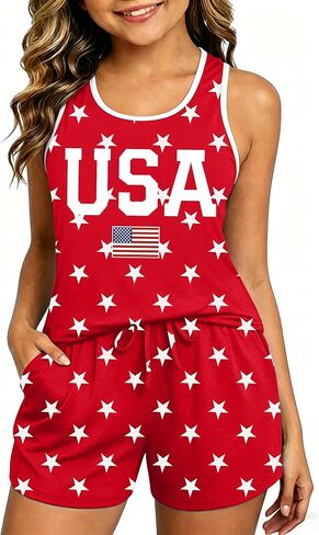 VVNTY Kids 4th of July USA 2 Piece Outfits: Girls 250 Anniversary USA Shirts and Shorts Set Patriotic Tank Tops 5-12 Years in Kuwait