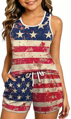 VVNTY Kids 4th of July USA 2 Piece Outfits: Girls 250 Anniversary USA Shirts and Shorts Set Patriotic Tank Tops 5-12 Years in Kuwait