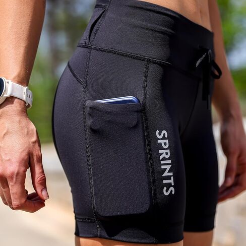 Sprints Womens Flexion 5" Compression Shorts with Pockets, Drawcord & Silicone Lined Hem (US, Alpha, Medium, Regular, Regular, Stealth Black) in Saudi Arabia