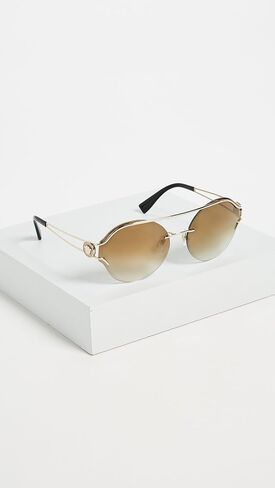 Versace VE 2184 12526U Pale Gold Metal Round Sunglasses Gold Mirrored Gradient Lens in Kuwait