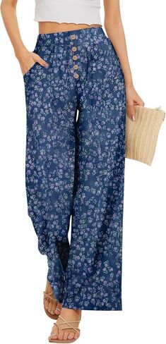 Palazzo Pants for Women Dressy High Waisted Wide Leg Summer Beach Vacation Flowy Pants Boho Lounge Casual Trousers in Kuwait