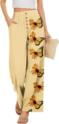 Palazzo Pants for Women Dressy High Waisted Wide Leg Summer Beach Vacation Flowy Pants Boho Lounge Casual Trousers in Kuwait