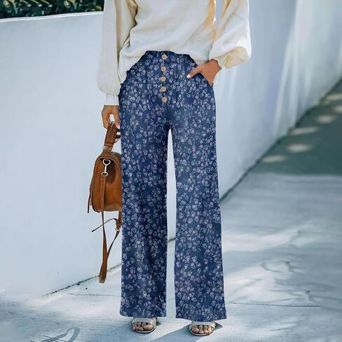 Palazzo Pants for Women Dressy High Waisted Wide Leg Summer Beach Vacation Flowy Pants Boho Lounge Casual Trousers in Kuwait