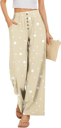 Palazzo Pants for Women Dressy High Waisted Wide Leg Summer Beach Vacation Flowy Pants Boho Lounge Casual Trousers in Kuwait