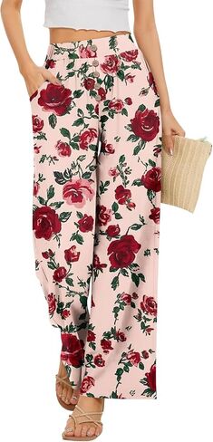 Palazzo Pants for Women Dressy High Waisted Wide Leg Summer Beach Vacation Flowy Pants Boho Lounge Casual Trousers in Kuwait