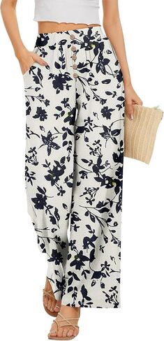 Palazzo Pants for Women Dressy High Waisted Wide Leg Summer Beach Vacation Flowy Pants Boho Lounge Casual Trousers in Kuwait
