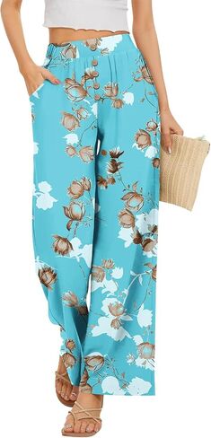 Palazzo Pants for Women Dressy High Waisted Wide Leg Summer Beach Vacation Flowy Pants Boho Lounge Casual Trousers in Kuwait