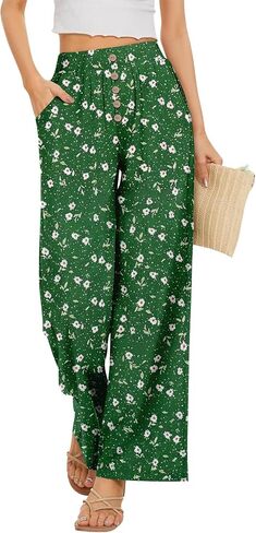 Palazzo Pants for Women Dressy High Waisted Wide Leg Summer Beach Vacation Flowy Pants Boho Lounge Casual Trousers in Kuwait