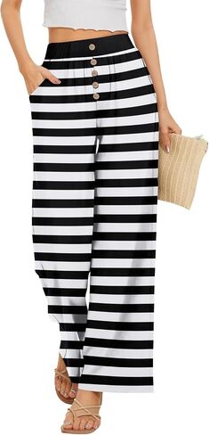 Palazzo Pants for Women Dressy High Waisted Wide Leg Summer Beach Vacation Flowy Pants Boho Lounge Casual Trousers in Kuwait