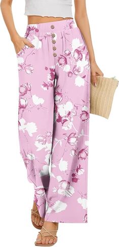 Palazzo Pants for Women Dressy High Waisted Wide Leg Summer Beach Vacation Flowy Pants Boho Lounge Casual Trousers in Kuwait
