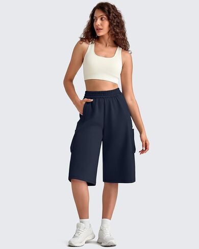 G4Free Smoofit Modal Soft Capri Pants for Women 13" Knee Length Wide Leg Cargo Sweatpants Travel Casual Bermuda Shorts in Kuwait
