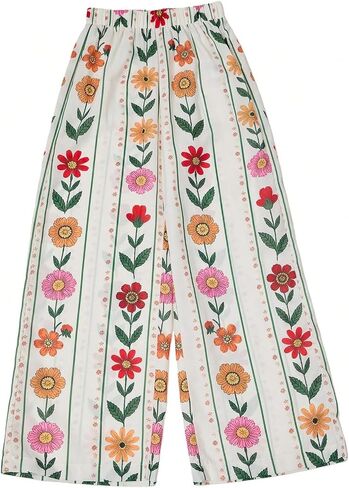 SOLY HUX Women's Boho Floral Wide Leg Pants Elastic High Waisted Baggy Palazzo Pants Vacation Trousers in Saudi Arabia