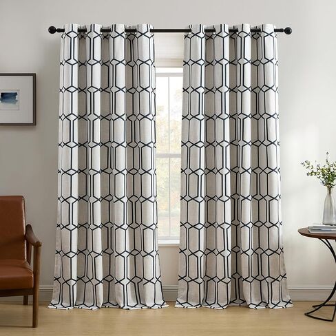 Elrene Home Fashions Kaiden Geometric Room-Darkening Window Curtain, Single Panel, 52" W x 95" L (1 Panel), Indigo in Kuwait