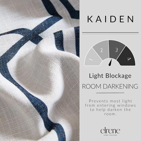 Elrene Home Fashions Kaiden Geometric Room-Darkening Window Curtain, Single Panel, 52" W x 95" L (1 Panel), Indigo in Kuwait