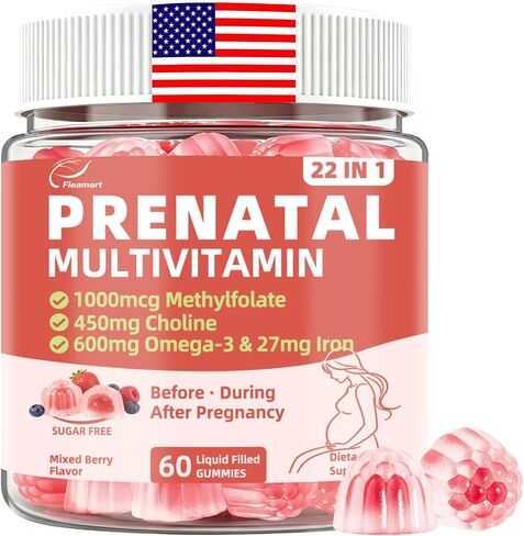 Prenatal Vitamins for Women with Choline, Iron, Methylfolate, Vegan Omega-3(DHA+EPA), Multivitamin & Probiotics, 22 in 1 Postnatal Vitamin for Women Before, During & After Pregnancy, Sugar Free, 60Cts in Saudi Arabia