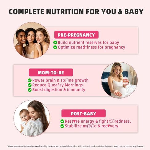 Prenatal Vitamins for Women with Choline, Iron, Methylfolate, Vegan Omega-3(DHA+EPA), Multivitamin & Probiotics, 22 in 1 Postnatal Vitamin for Women Before, During & After Pregnancy, Sugar Free, 60Cts in Saudi Arabia