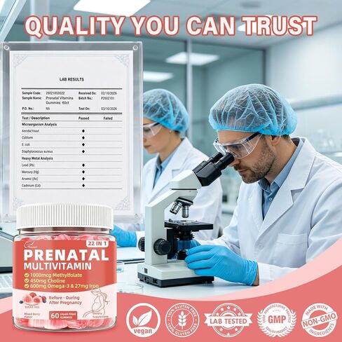 Prenatal Vitamins for Women with Choline, Iron, Methylfolate, Vegan Omega-3(DHA+EPA), Multivitamin & Probiotics, 22 in 1 Postnatal Vitamin for Women Before, During & After Pregnancy, Sugar Free, 60Cts in Saudi Arabia