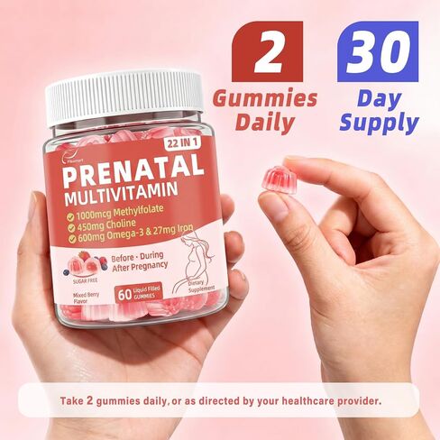 Prenatal Vitamins for Women with Choline, Iron, Methylfolate, Vegan Omega-3(DHA+EPA), Multivitamin & Probiotics, 22 in 1 Postnatal Vitamin for Women Before, During & After Pregnancy, Sugar Free, 60Cts in Saudi Arabia