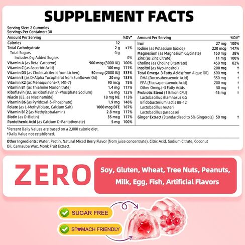 Prenatal Vitamins for Women with Choline, Iron, Methylfolate, Vegan Omega-3(DHA+EPA), Multivitamin & Probiotics, 22 in 1 Postnatal Vitamin for Women Before, During & After Pregnancy, Sugar Free, 60Cts in Saudi Arabia