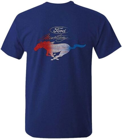 Ford Officially Licensed Mustang Red and Blue Pony Logo Unisex T-Shirt V8 Drag Race Classic Muscle Car Graphic Logo Tee in Kuwait