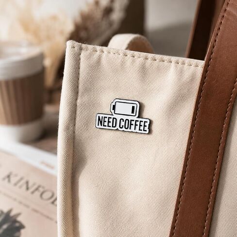 Low Battery Coffee Enamel Pin - Funny Caffeine Pins Brooches brooch for backpack, jackets, Hats with "Need Coffee". Energy Recharge Brooches Gift for Students, Worker, Teacher in Saudi Arabia