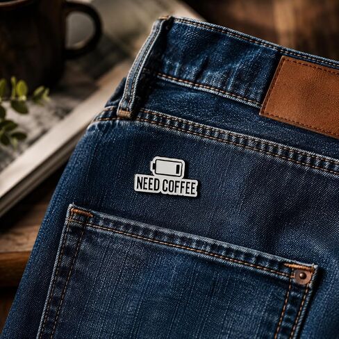 Low Battery Coffee Enamel Pin - Funny Caffeine Pins Brooches brooch for backpack, jackets, Hats with "Need Coffee". Energy Recharge Brooches Gift for Students, Worker, Teacher in Saudi Arabia