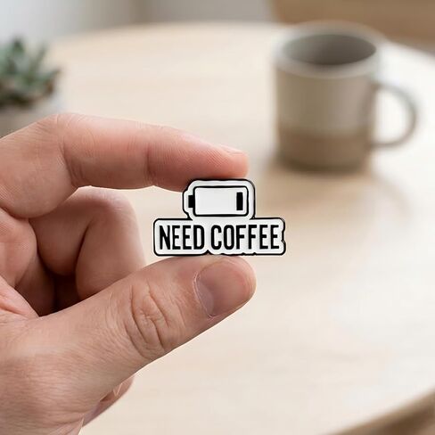 Low Battery Coffee Enamel Pin - Funny Caffeine Pins Brooches brooch for backpack, jackets, Hats with "Need Coffee". Energy Recharge Brooches Gift for Students, Worker, Teacher in Saudi Arabia