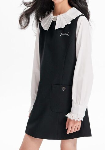 Girls Black Jumper Sleeveless A-Line Dress with Heart Pockets & Embroidered for Teens Sizes 6-16Y in Saudi Arabia