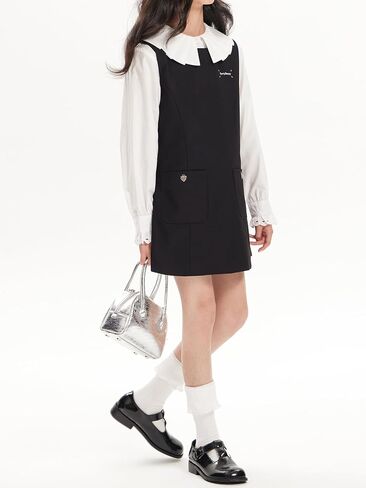 Girls Black Jumper Sleeveless A-Line Dress with Heart Pockets & Embroidered for Teens Sizes 6-16Y in Saudi Arabia